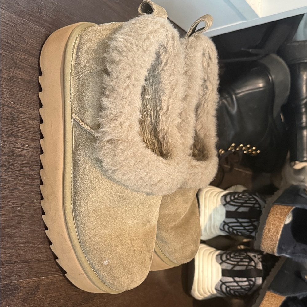 UGG Tan Suede Fur-Lined Slip-Ons